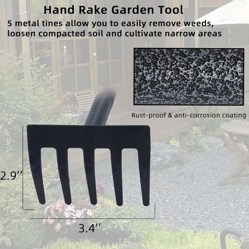 KLDOLLAR Hand Rake, Adjustable Handle Garden Small Rake Garden Tool, Heavy Duty Hand Tiller Cultivator with Soft Foam Grip, Mini Rakes for Weeding Tilling Soil Loosing Planting - Image 5